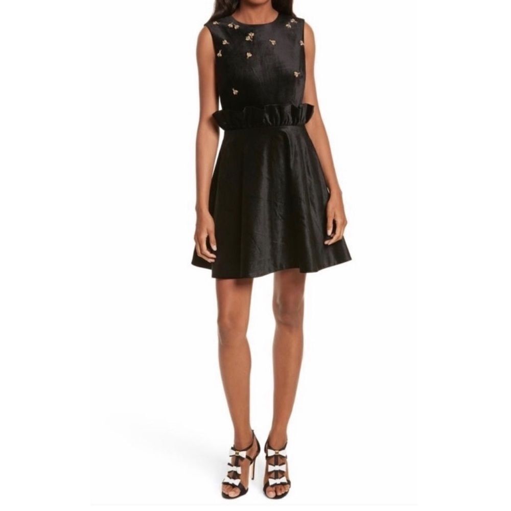 Ted Baker black velvet with beaded bees dress